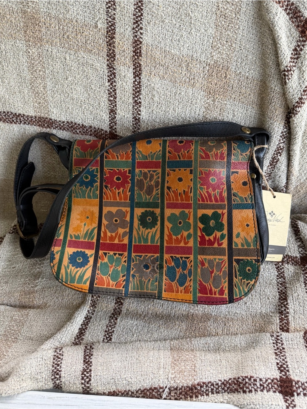 Patricia Nash Floral Squares Collection Saddle Bag Purse